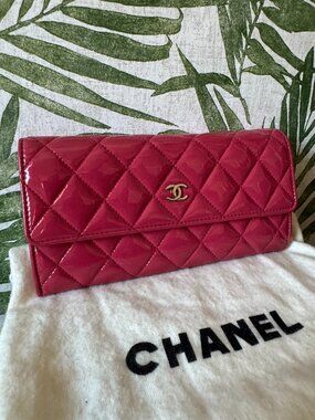 Chanel Pink Quilted Patent Leather Long Wallet